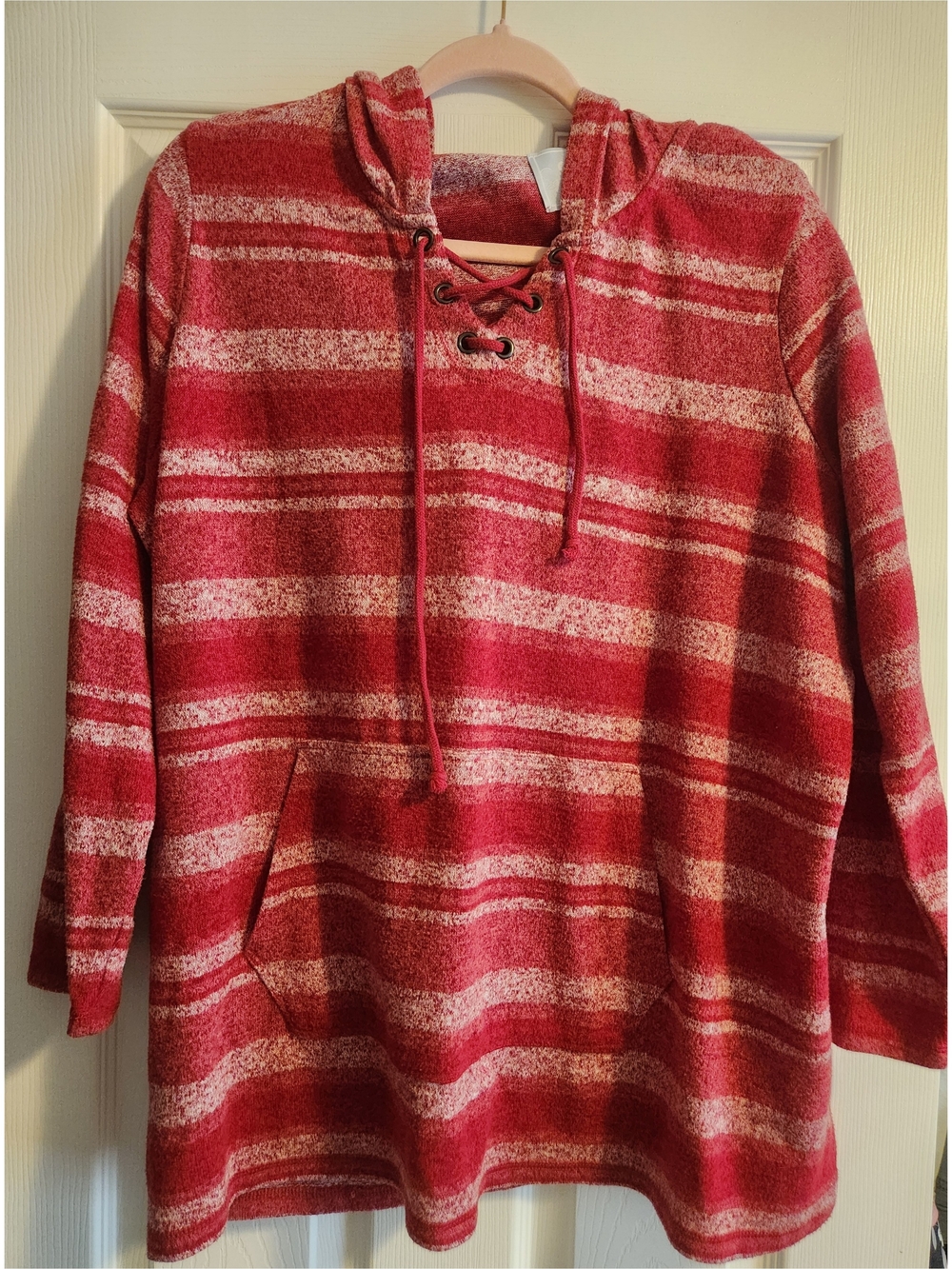 Sunday Red Striped Lace-Up Hooded Sweater